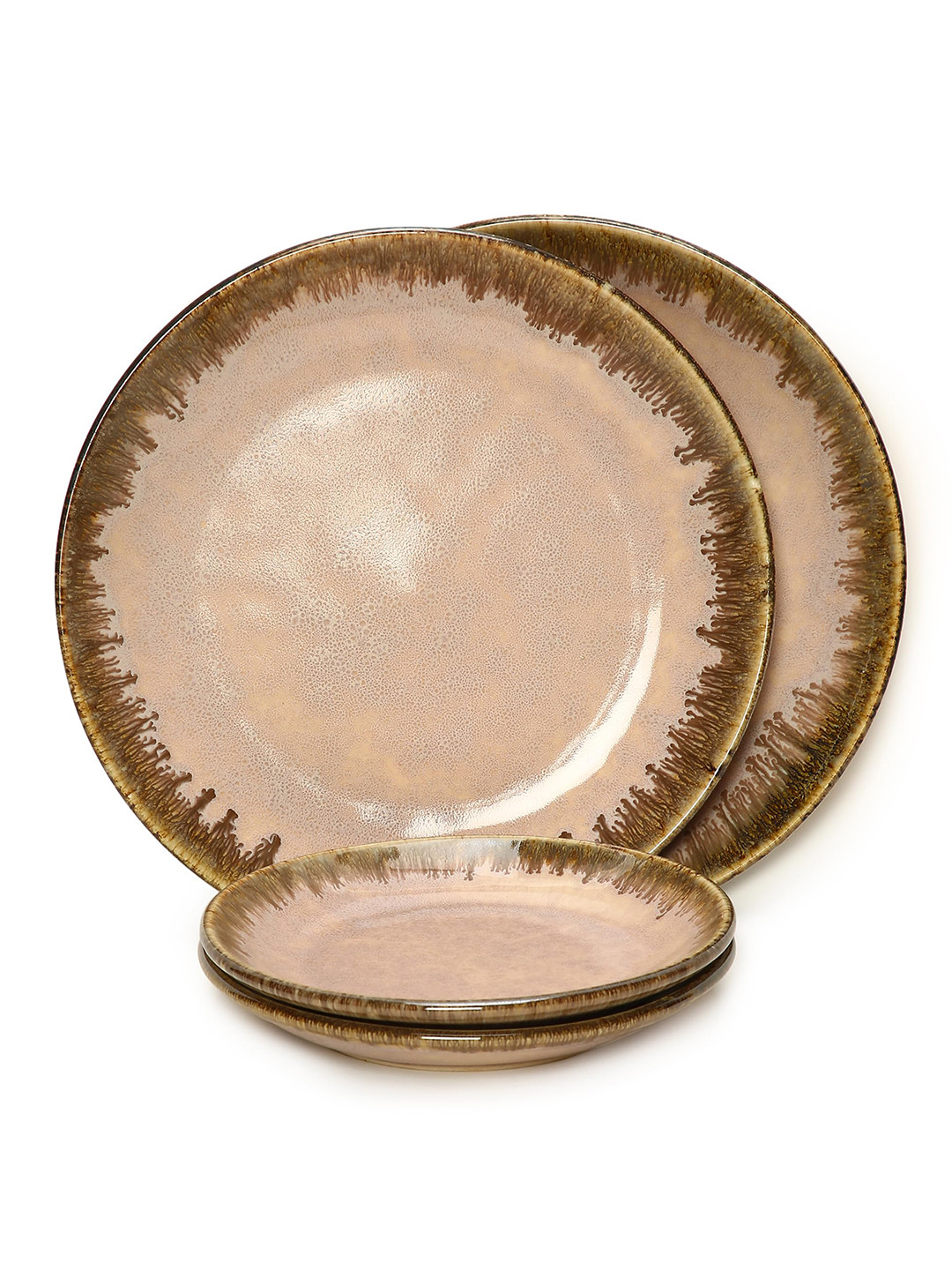 AMALAFIEE CERAMICS Beige Geometric Ceramic Easy to Clean 8 Piece Dinner Set