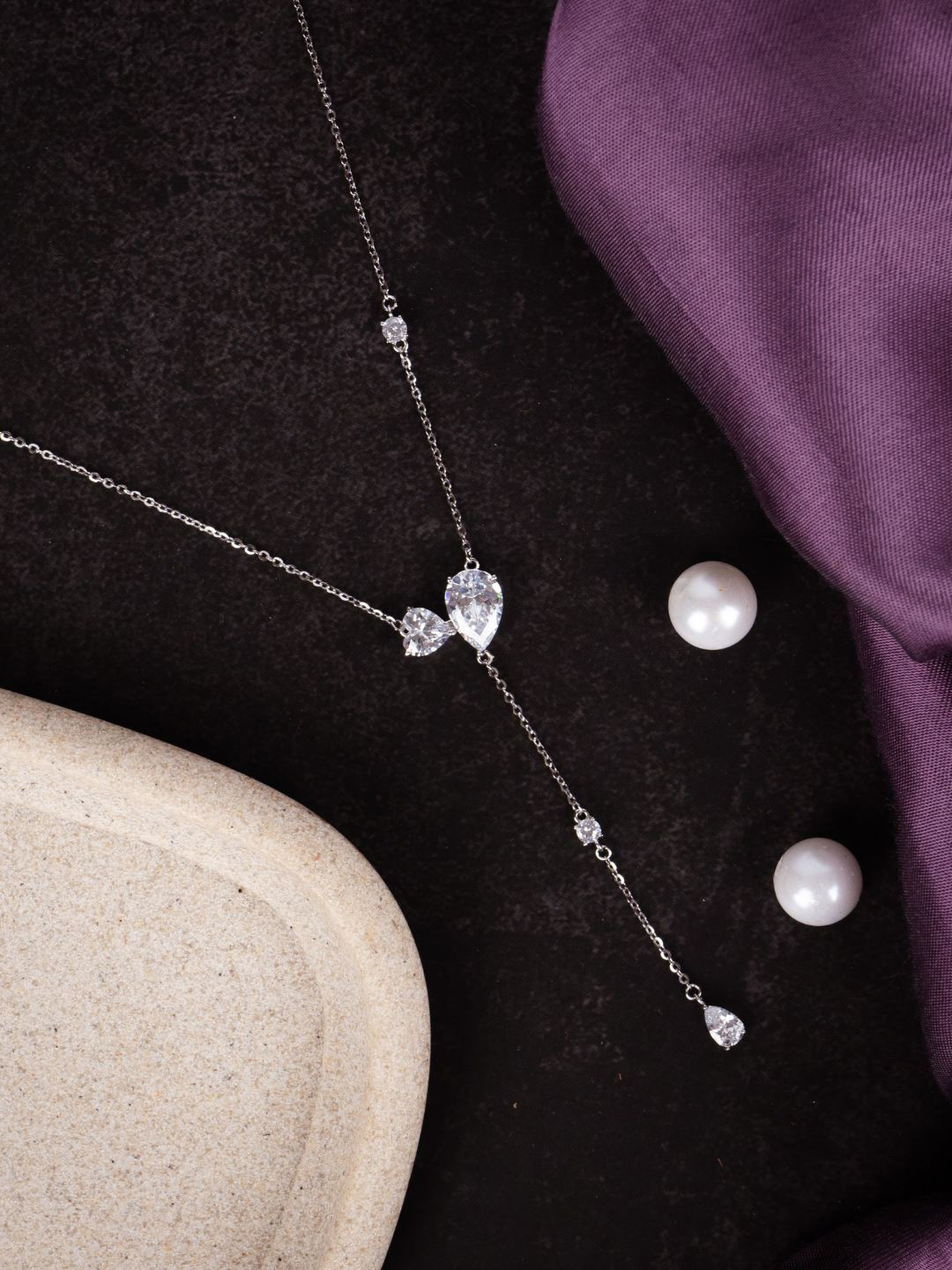 GLYTERS Silver-Plated Diamond Droplet Chain