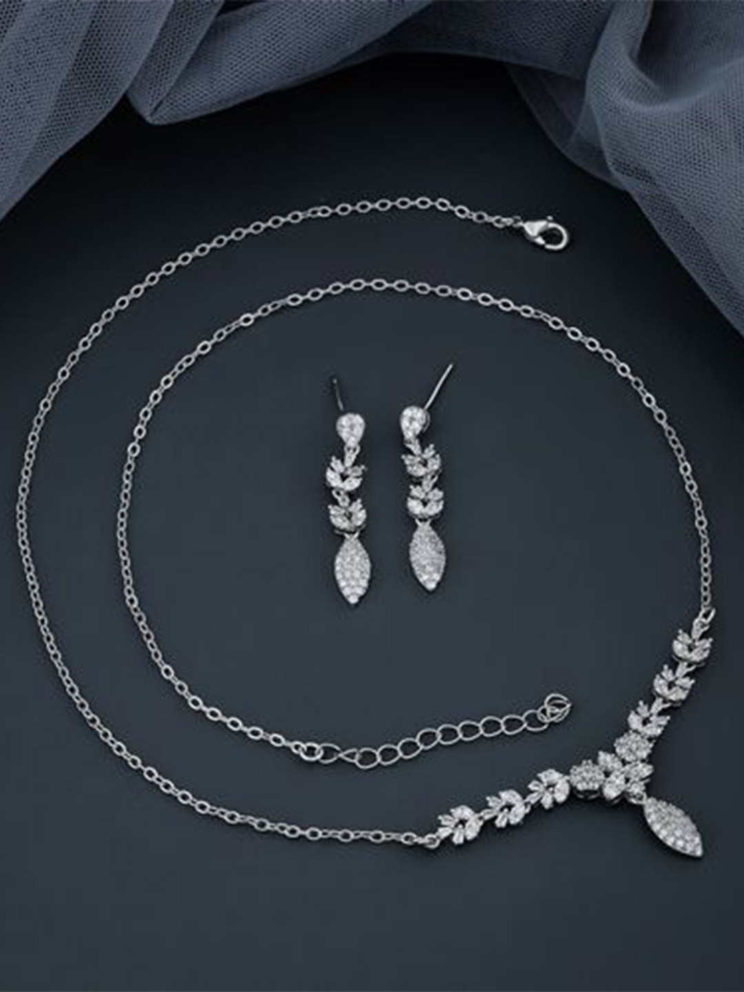 SKY SHOPPERS Silver-Plated CZ Stone-Studded Antique Jewellery Set
