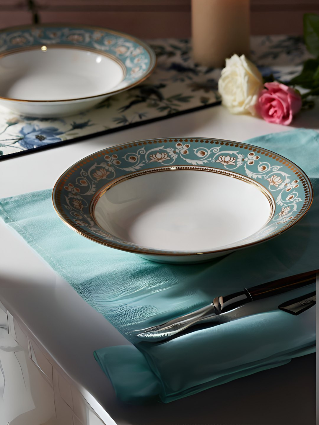 CLAY CRAFT  White & Green 2 Pieces Ceramic Easy to Clean Plates