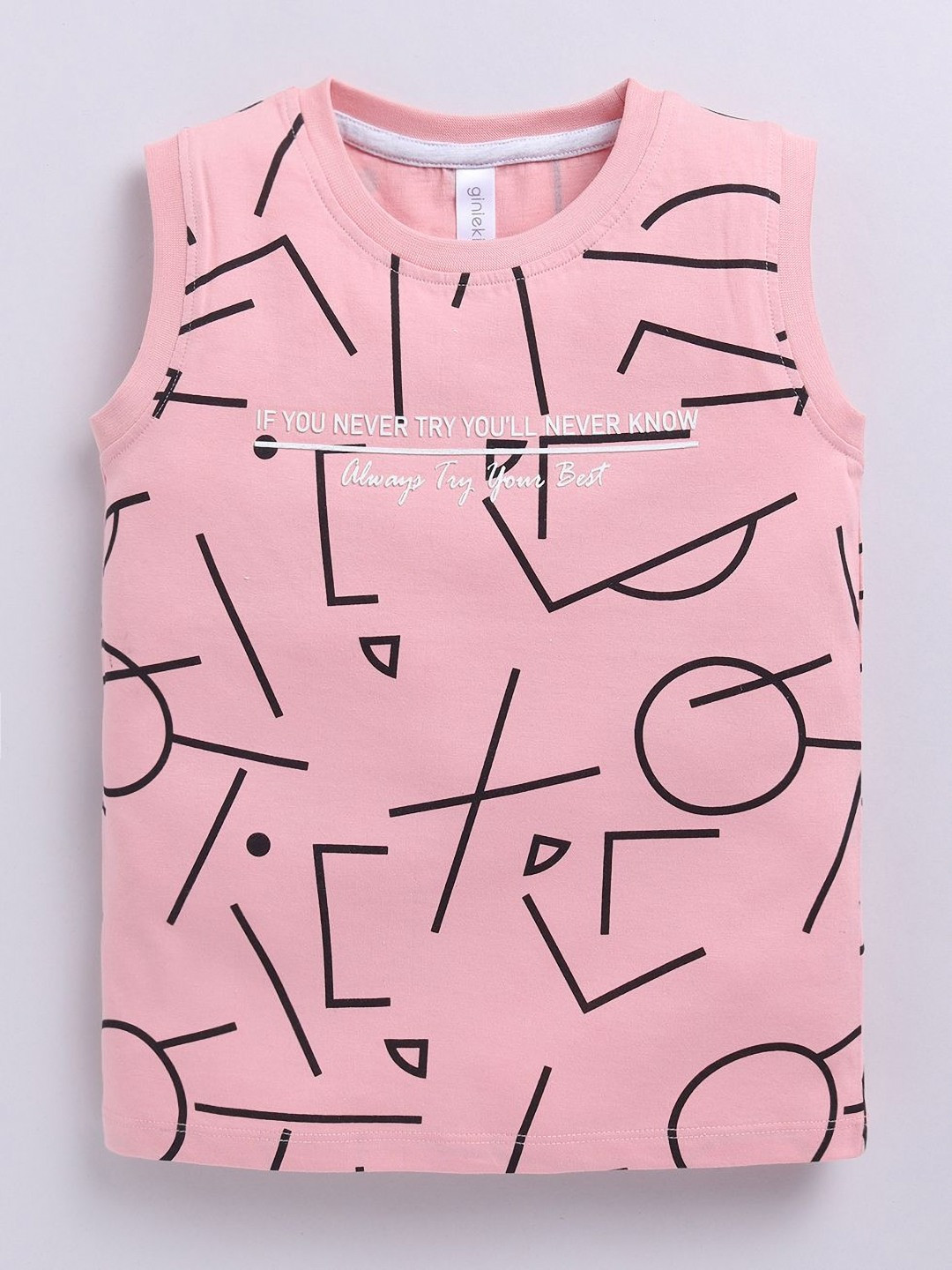 Ginie Boys Typography Printed Sleeveless Cotton T-shirt