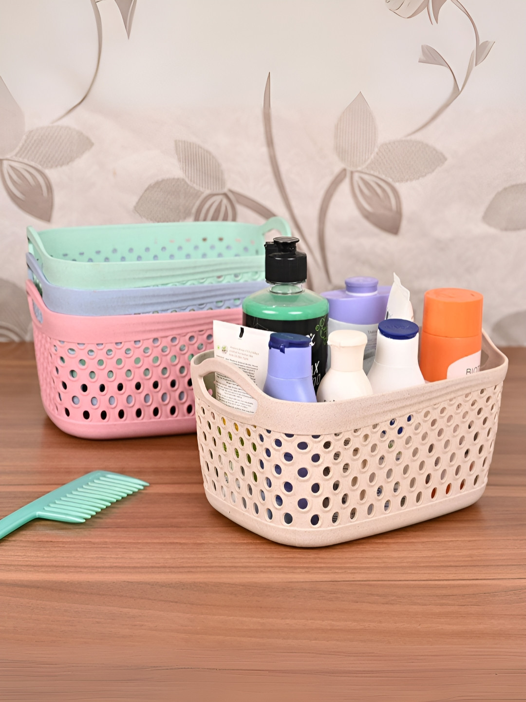 eha Pink & Cream Colored 4 Pieces Water Resistant Baskets