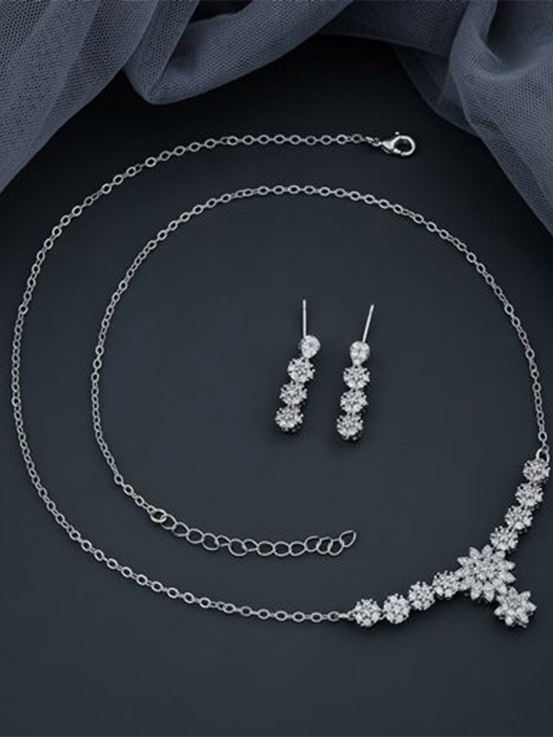 SKY SHOPPERS Silver-Plated CZ Stone-Studded Jewellery Set