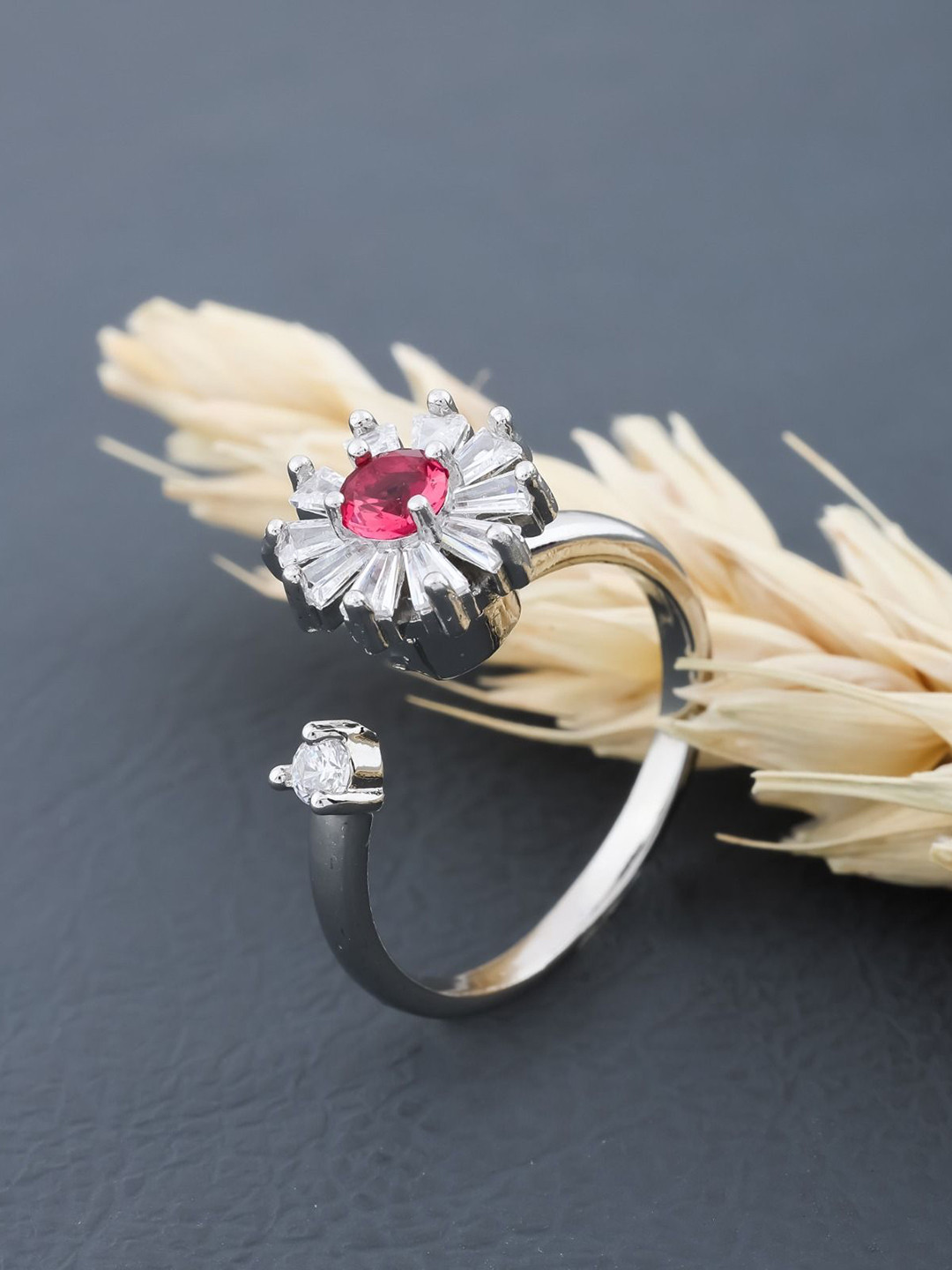 SKY SHOPPERS Silver-Plated CZ-Studded Finger Ring