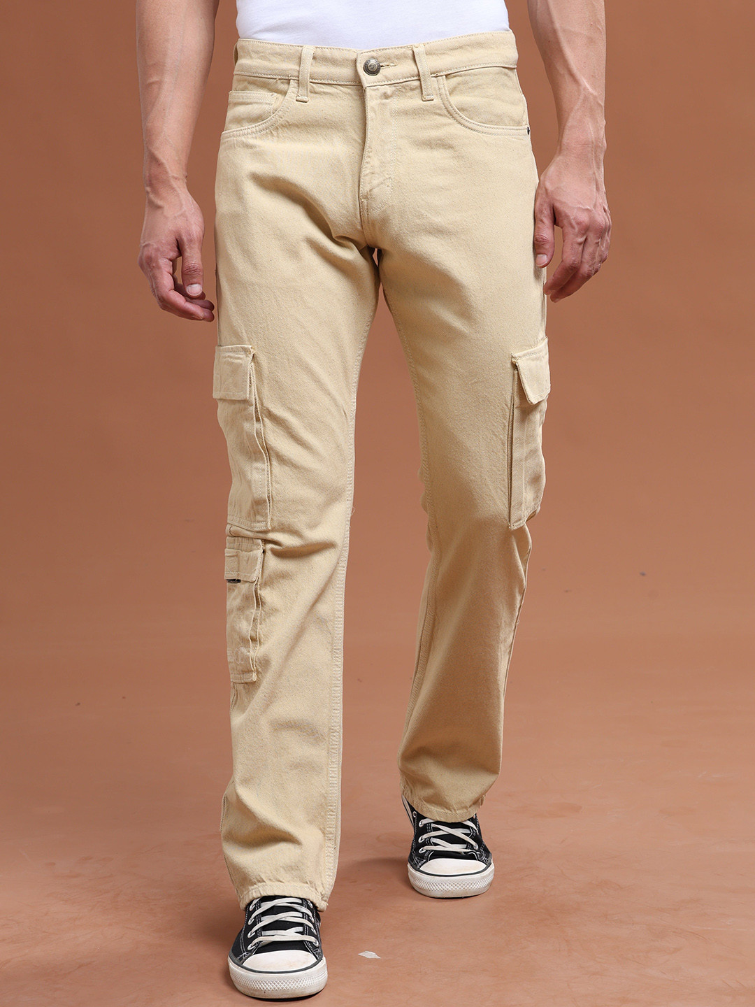 VUDU Men Comfort Light Fade Stretchable Cotton Cargo Jeans