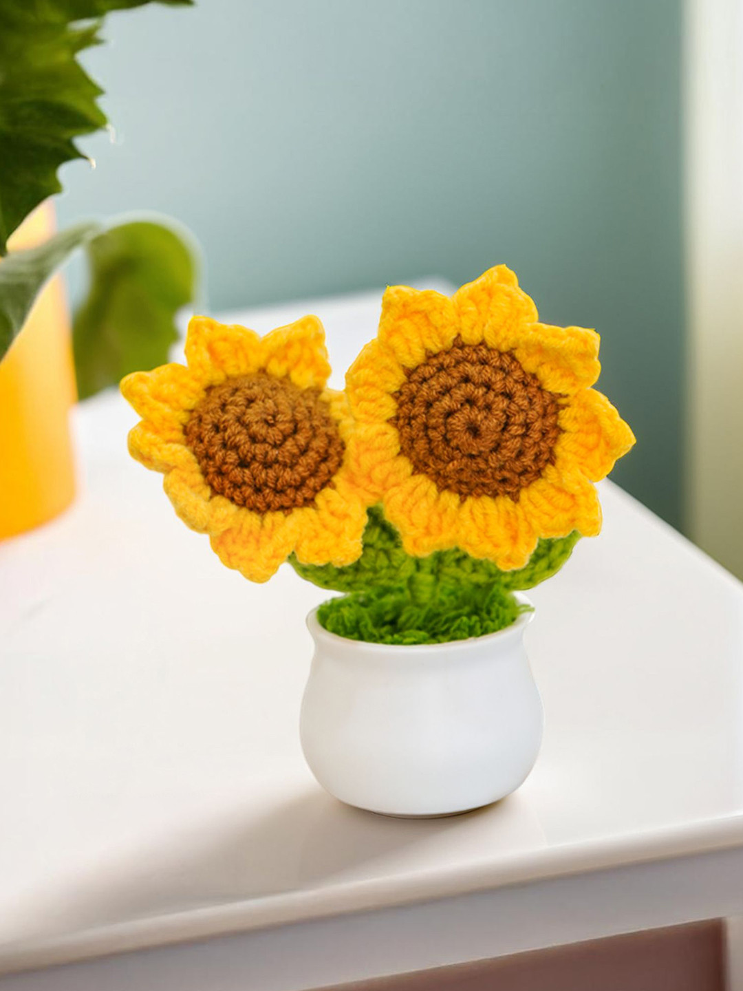 Nostrae by Ekhasa Crochet Yellow Sunflower Artificial Flower with Pot