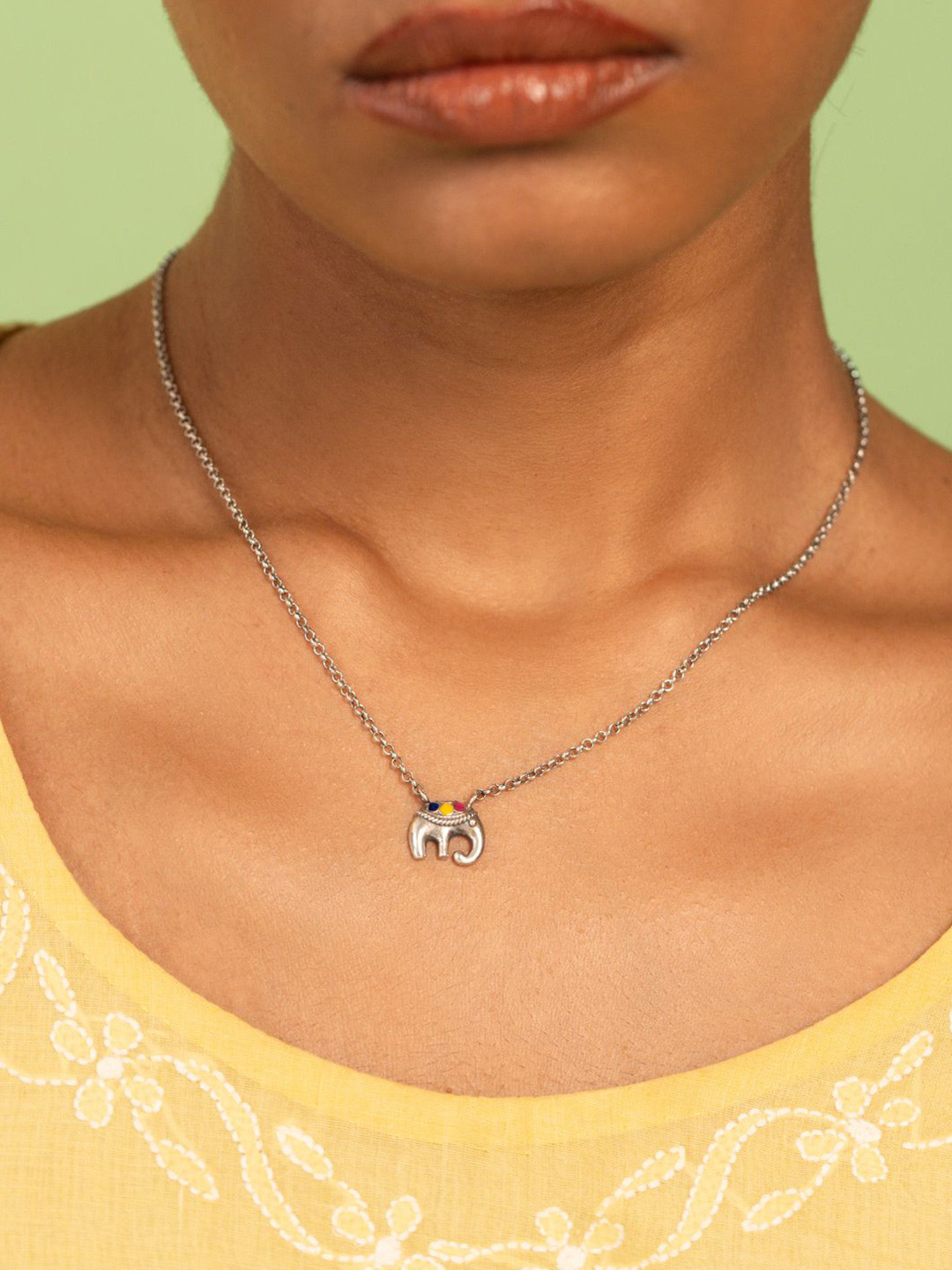 SHAYA 925 Sterling Silver Haathi Motif Oxidised Necklace