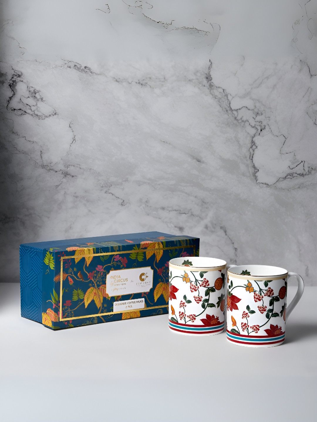 CLAY CRAFT  Swing White 2 Pieces Printed 22K Gold Plating Ceramic Glossy Mugs 350ml