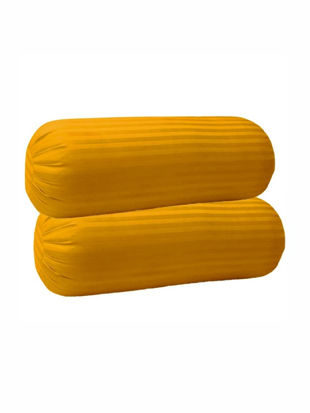 Trance Home Linen Mustard Yellow 2 Pieces Striped Pure Cotton 200TC Bolster Covers