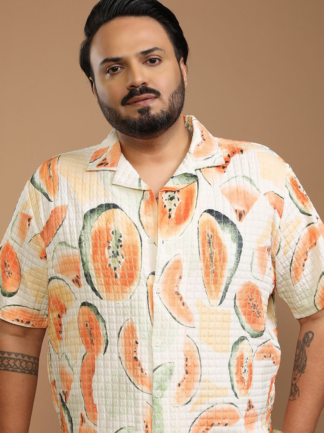 HIGHLANDER Men Conversational Printed Popcorn Plus Size Relaxed Fit Casual Shirt