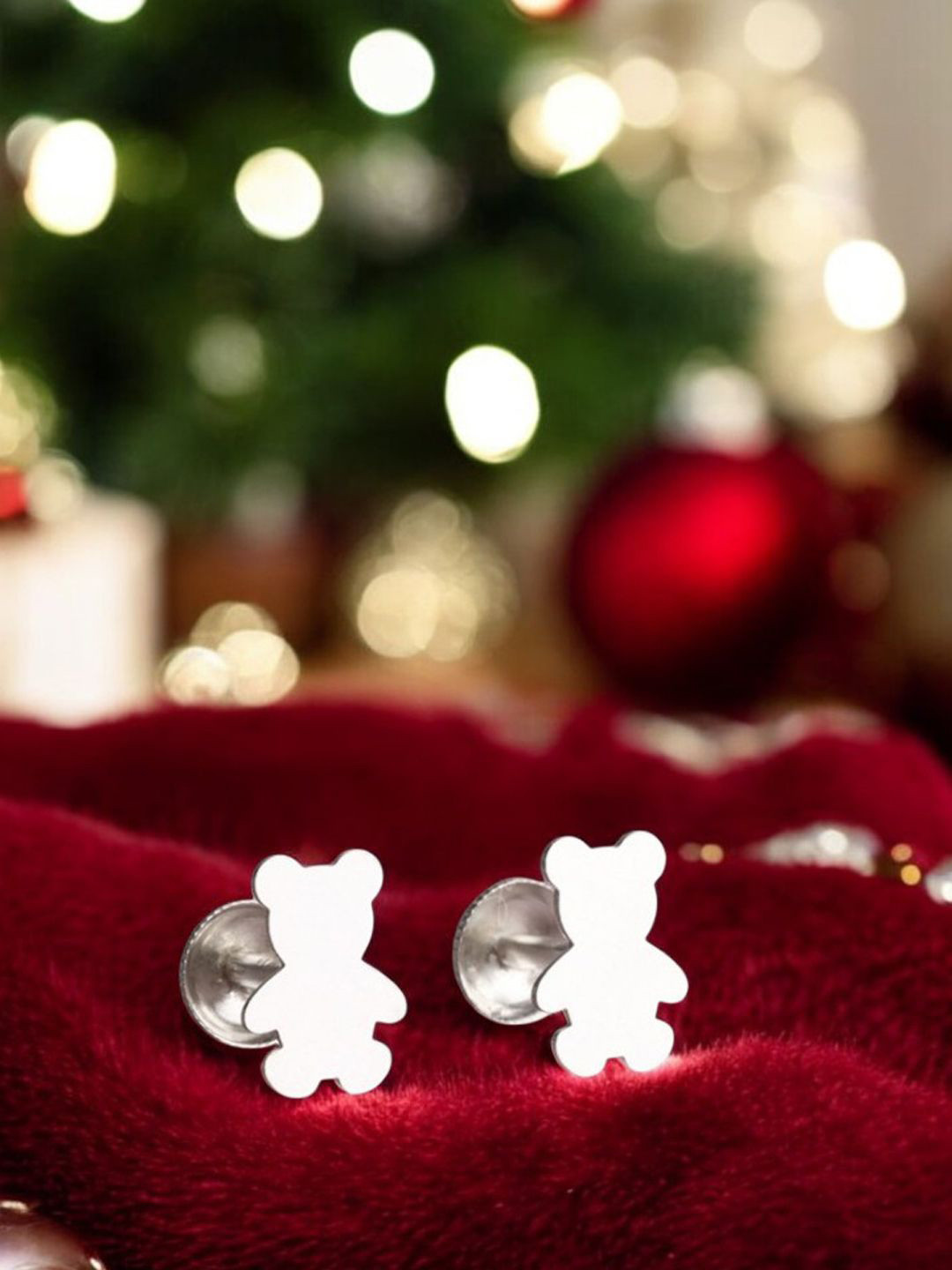 Sangria 92.5 Sterling Silver Teddy Shaped Stud Earrings