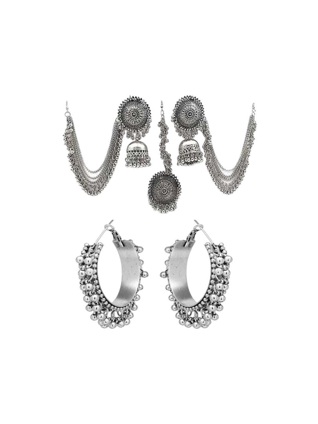 JMBW INTERNATIONAL Pack Of 4 Silver Plated Artificial Beads Contemporary Hoop Earrings