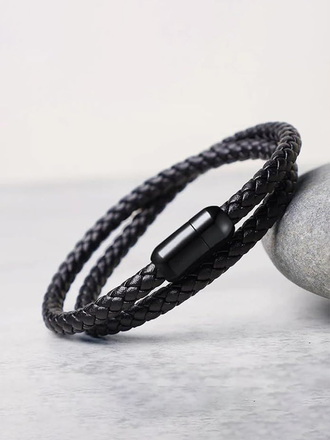 THE MEN THING Men Genuine Braided Leather Charm Bracelet