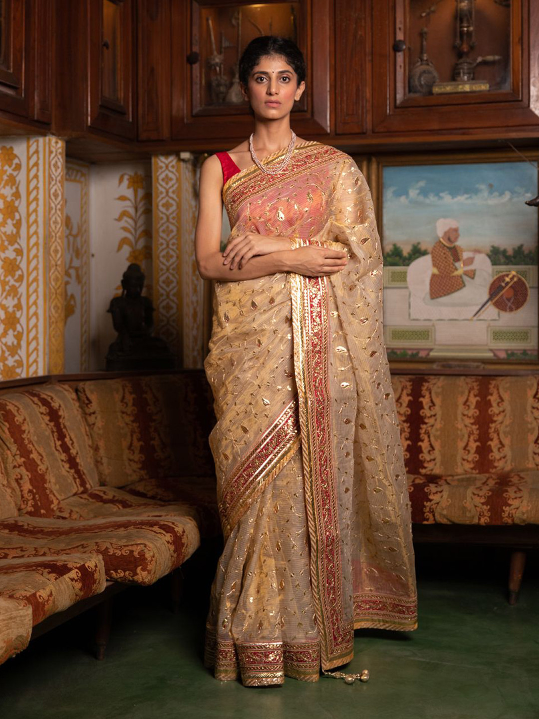 Geroo Luxe Embellished Embroidered Tissue Kota Saree