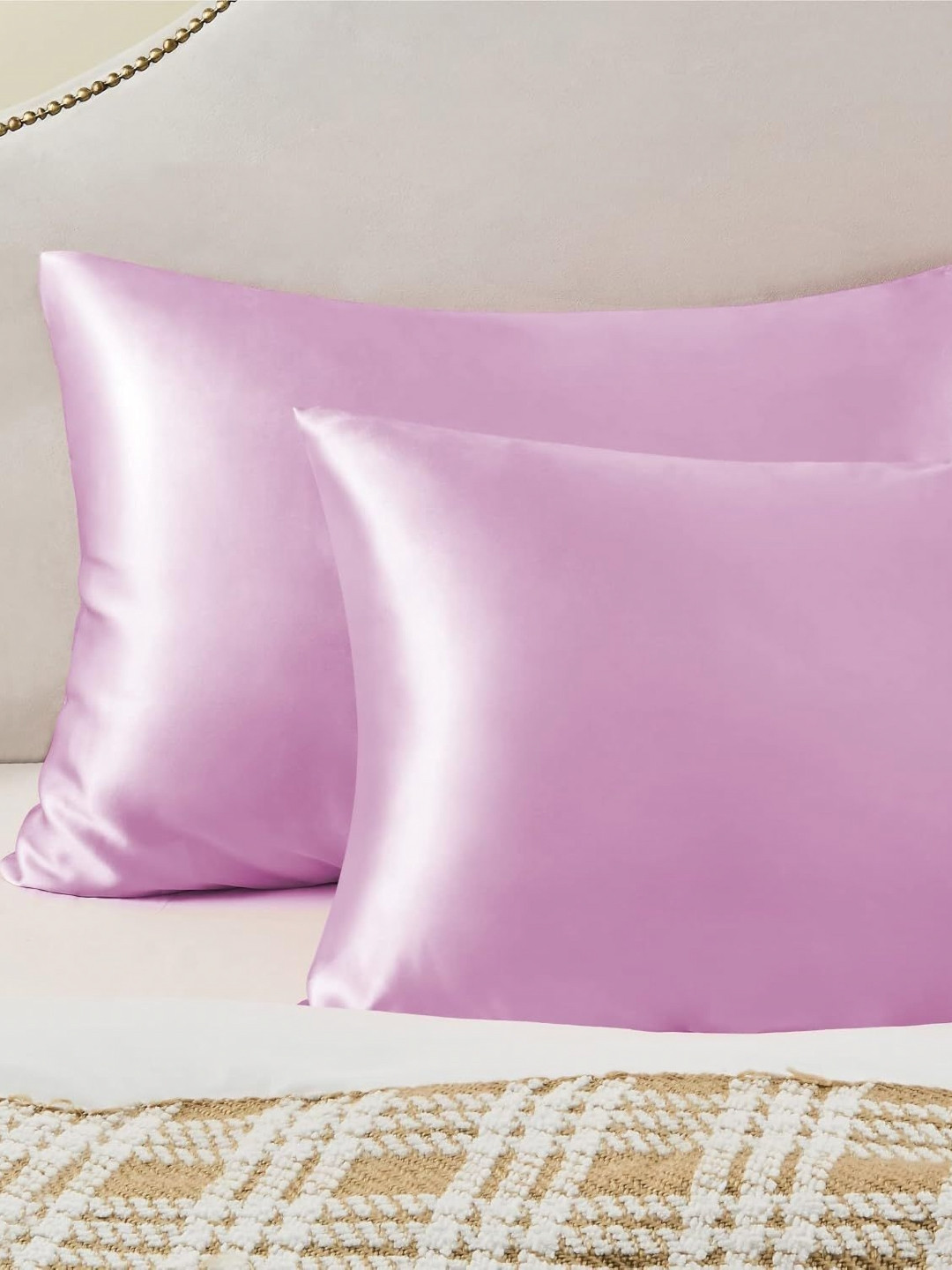 DEHMAN Pink 2 Pieces Pure Silk Rectangle Pillow Covers