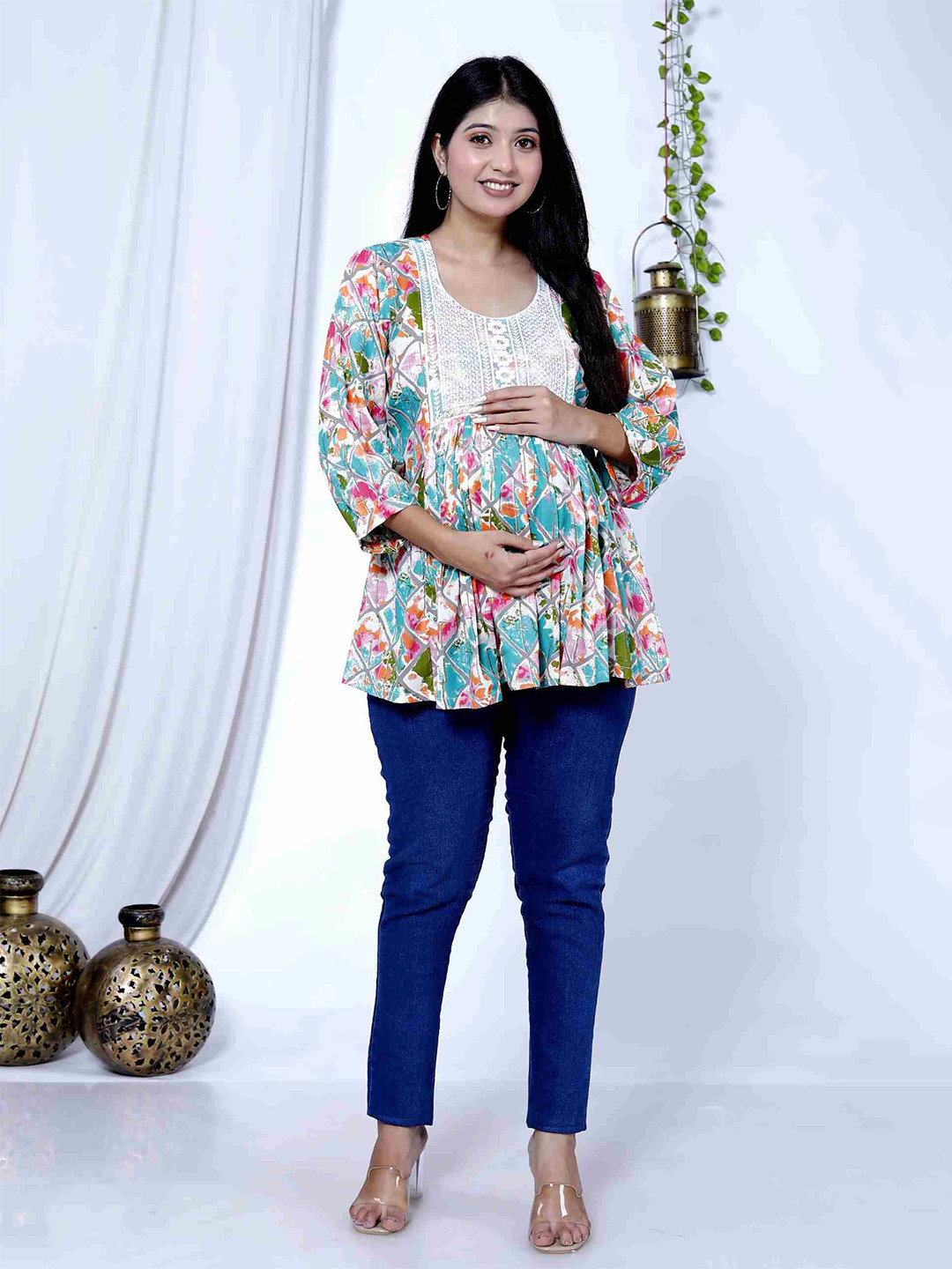 MIRJAI Women Floral Printed Longline Maternity Top