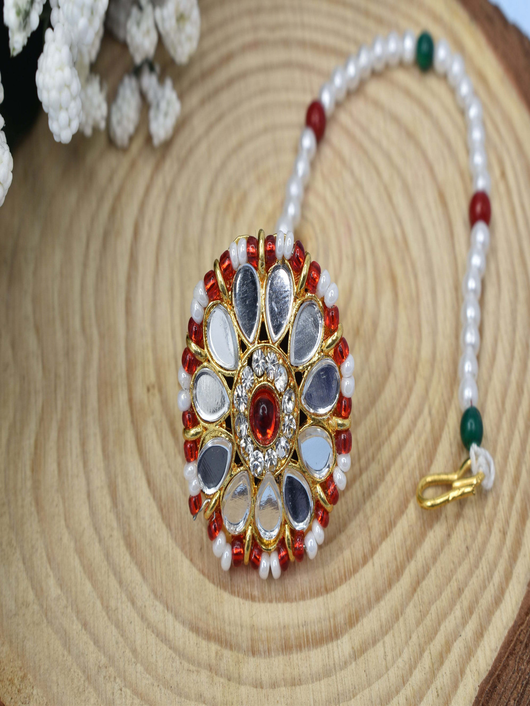 MEIRA JEWELLERY Gold-Plated Artificial Stones Studded Sheeshphool Head Jewellery