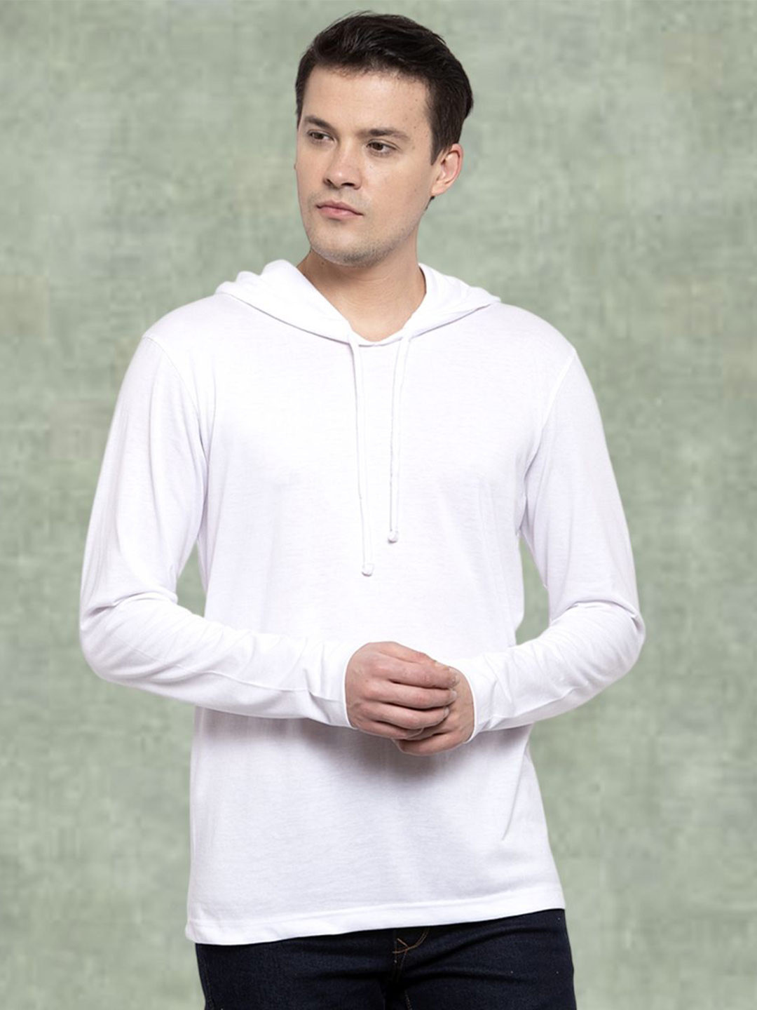 Friskers Men White Cotton Solid Hoodie T-shirt