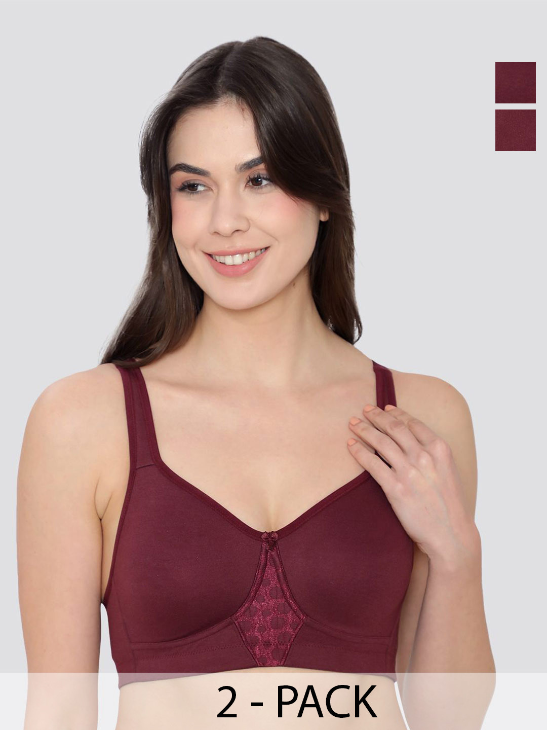 K LINGERIE Chase Pack Of 2 Double Layered Cups Full Coverage Bra WINE-WINE