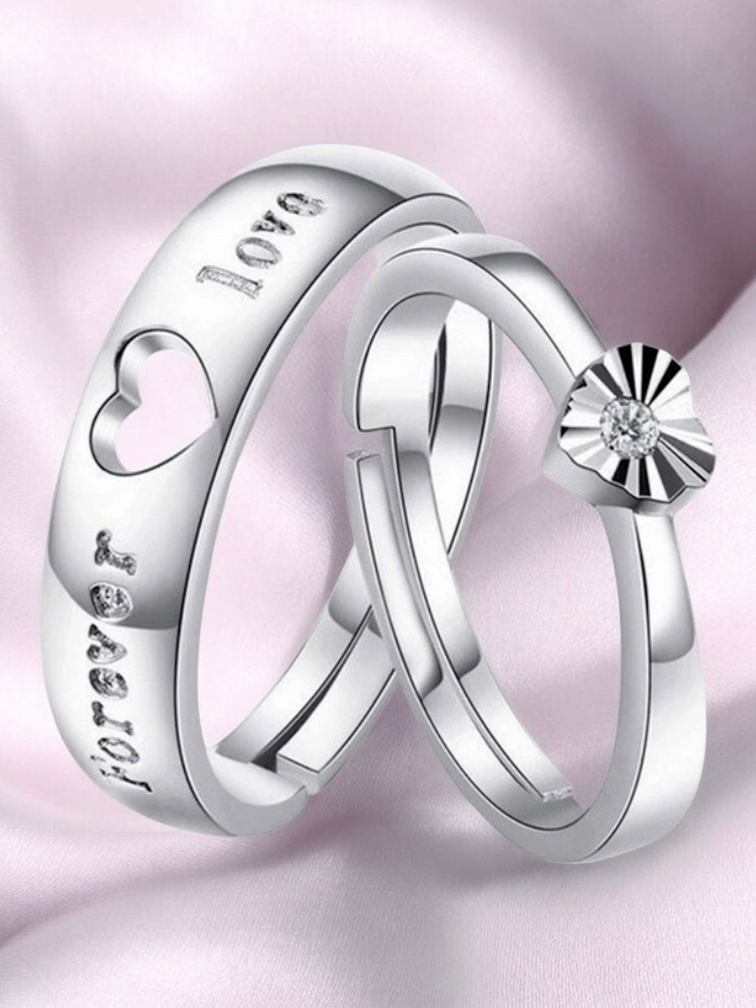 Nilu's Collection Set Of 2 92.5 Sterling Silver-Plated CZ-Studded Adjustable Finger Rings