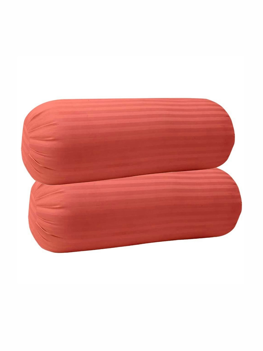 Trance Home Linen Rust Colored 2 Pieces Striped Pure Cotton 200TC Bolster Covers