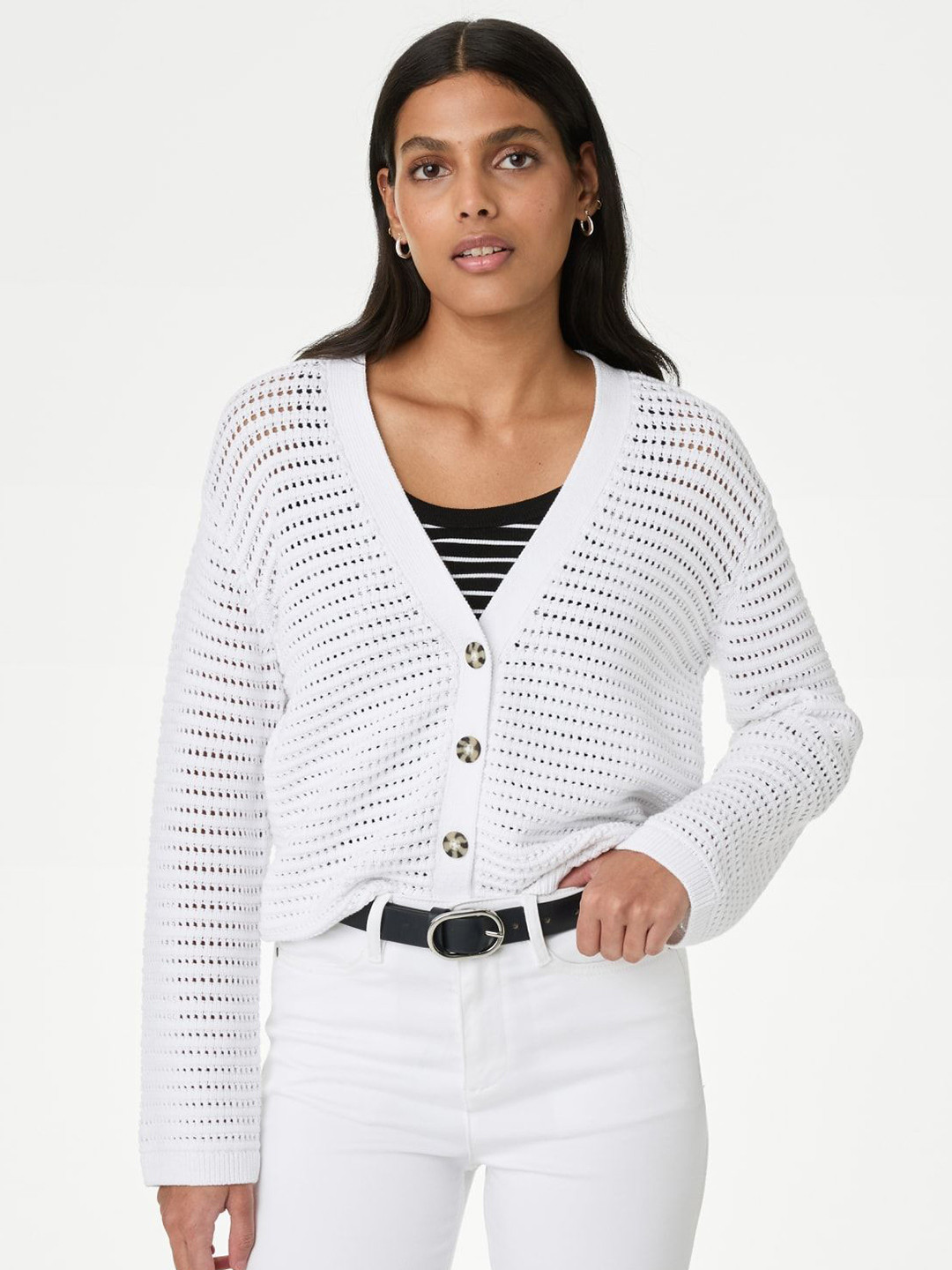 Marks & Spencer Cotton Rich Textured V-Neck Cardigan