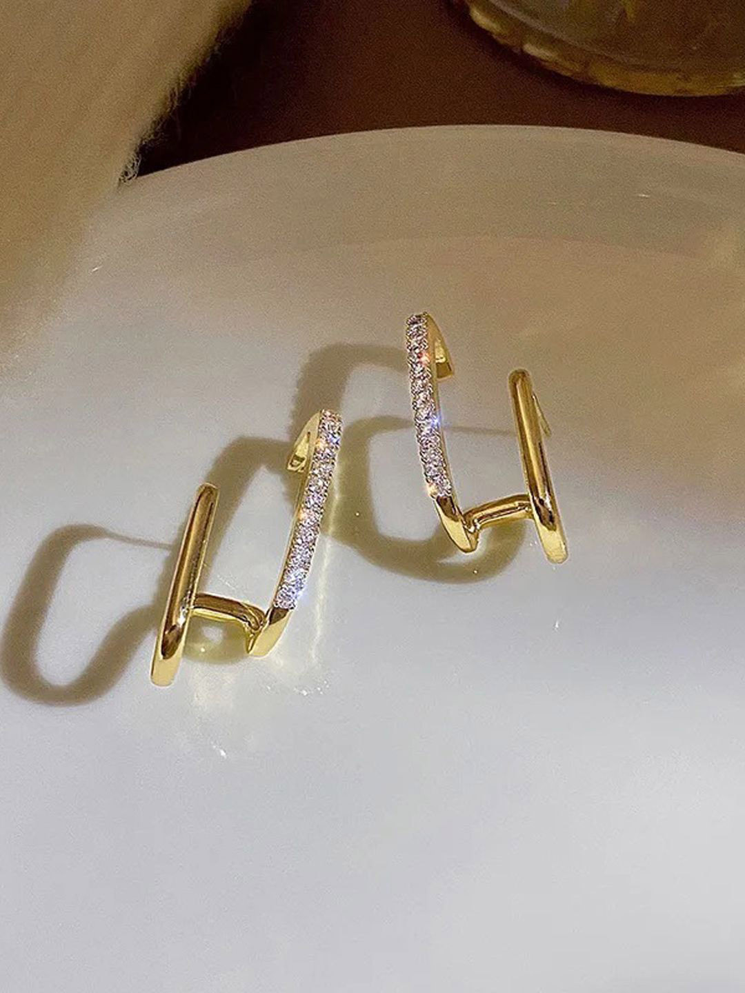 styledose Gold-Plated Stainless Steel Contemporary U-shaped Cubic Zirconia Antique Studs