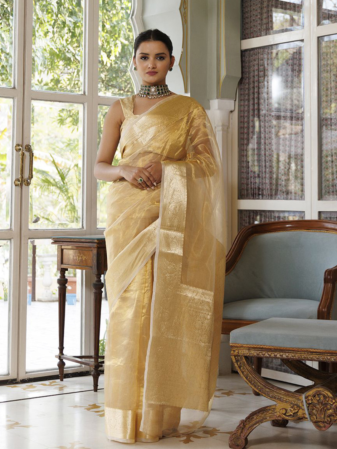 Geroo Luxe Zari Tissue Banarasi Saree