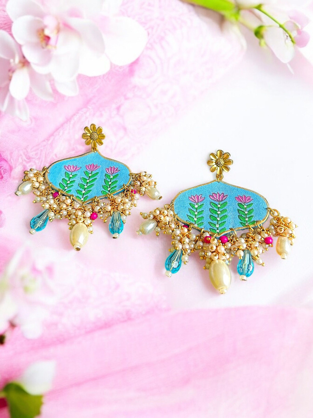 JEWELWATI Beaded Geometric Drop Earrings