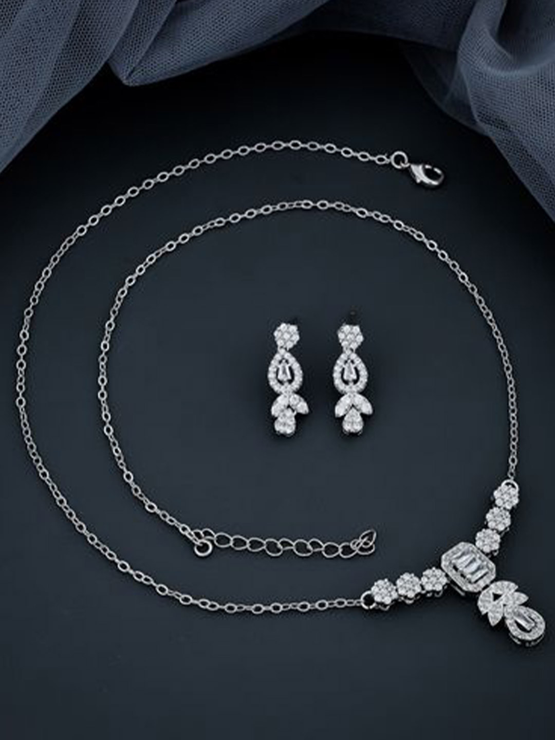 SKY SHOPPERS Silver-Plated CZ Stone-Studded Jewellery Set