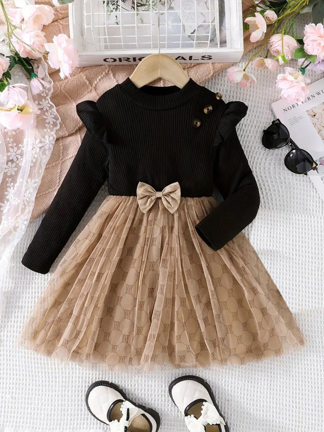 Miss & Chief Girls Self Design Net Fit - Flare  Dress