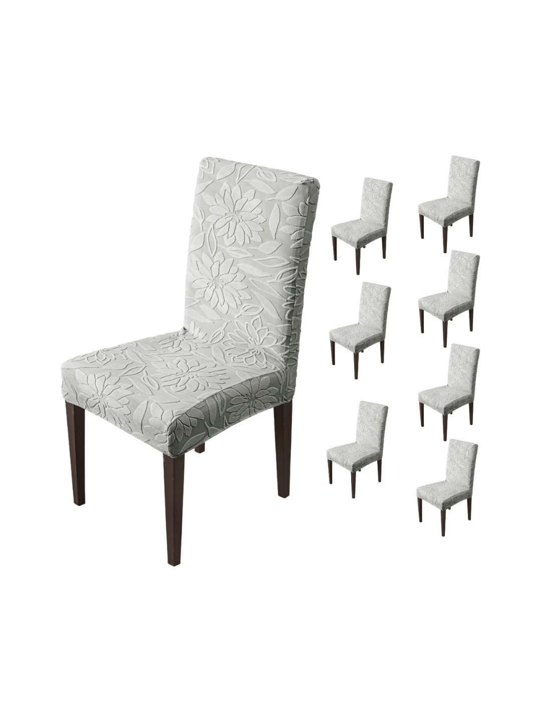 HOUSE OF QUIRK Grey 8 Pieces Textured Waterproof Dining Chair Covers
