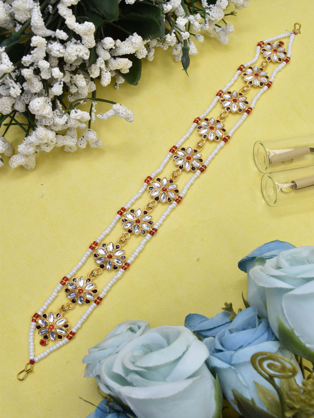 MEIRA JEWELLERY Gold-Plated Artificial Stones Studded Matha Patti Head Jewellery