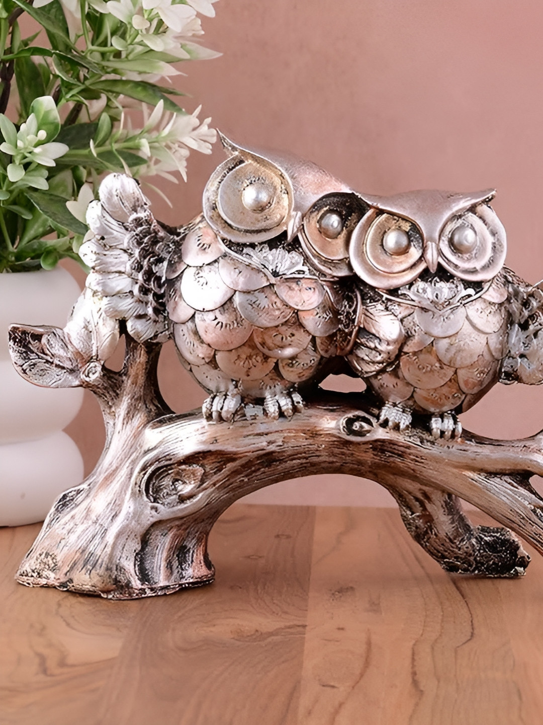 Zart Owl Rose Gold Polyresin Glossy Living Room Medium Showpiece - 2.9 Inches
