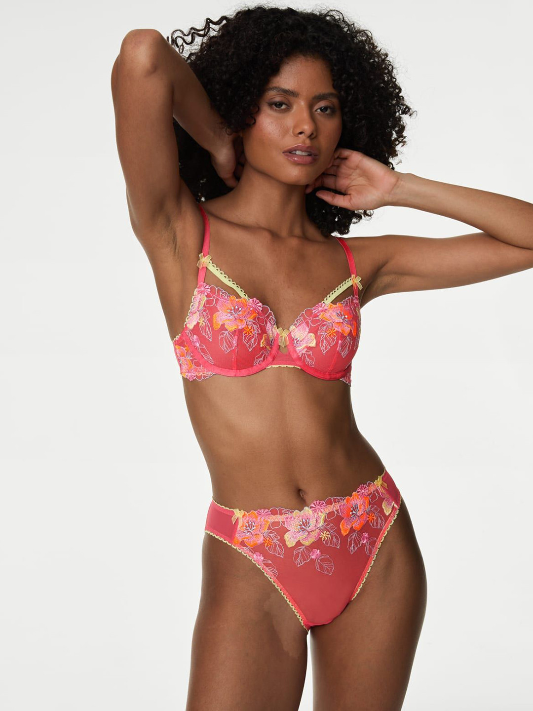 Marks & Spencer Embroidered High Leg Briefs - T817723LBRIGHT ROSE
