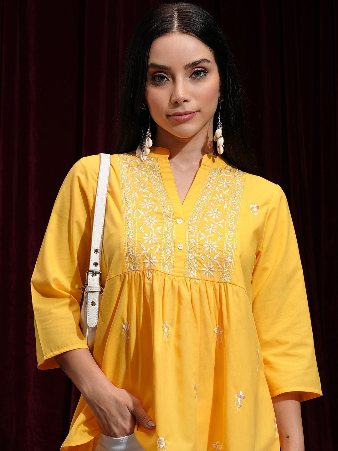 Vishudh Embroidered Mandarin Collar Empire Top