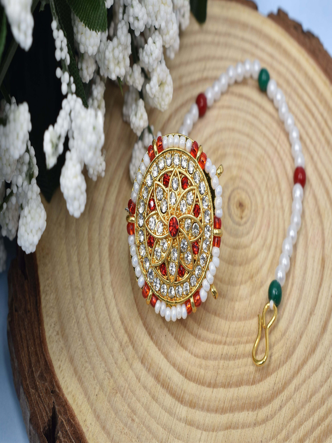MEIRA JEWELLERY Gold-Plated Artificial Stones Studded Sheeshphool Head Jewellery