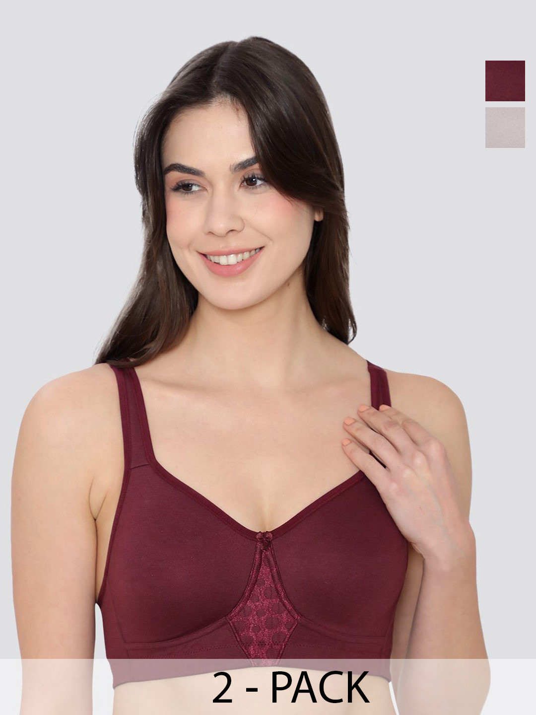 K LINGERIE Chase Pack Of 2 Double Layered Cups Full Coverage Bra WINE-GRY