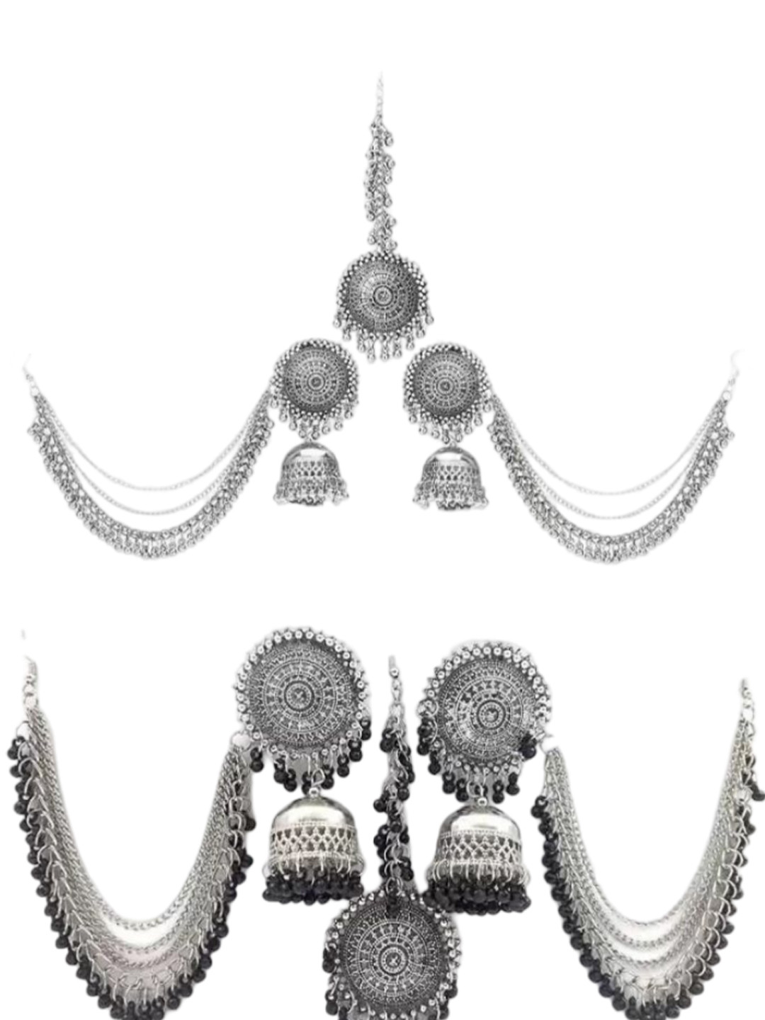 JMBW INTERNATIONAL Pack Of 4 Silver Plated Artificial Beads Contemporary Ear Cuff Earrings