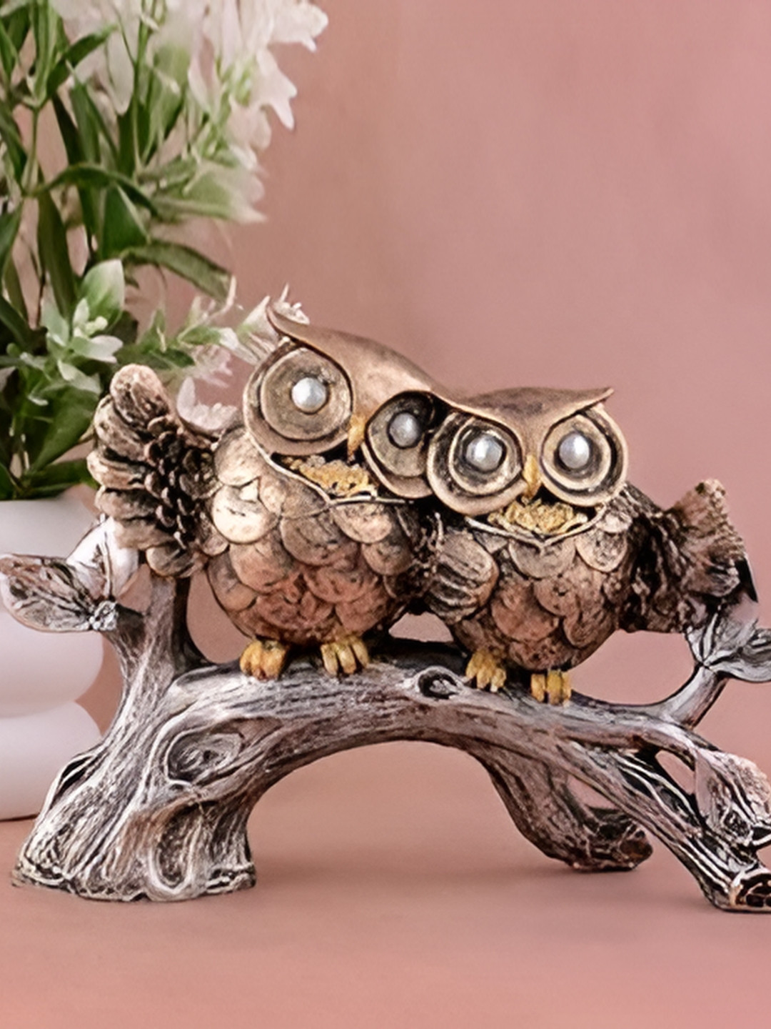 Zart Owl Family Brown Polyresin Natural Living Room Medium Showpiece - 8.5 Inches