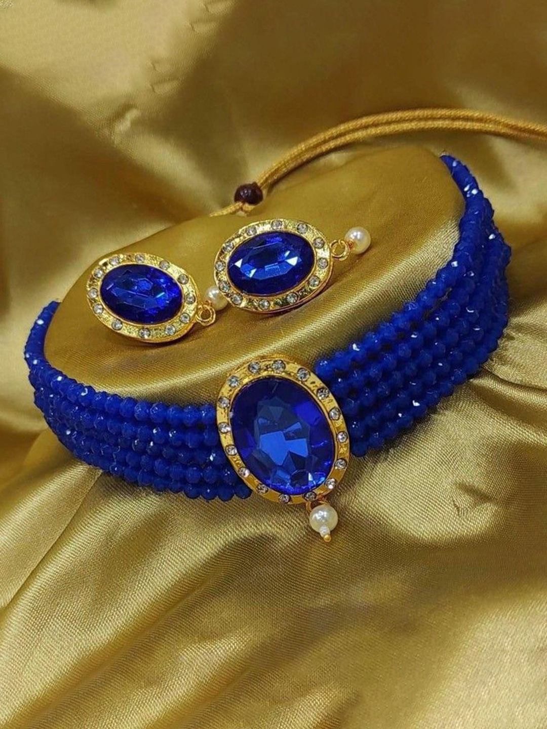 Gyaan Jewels Crystal Studded & Beaded Necklace and Earrings