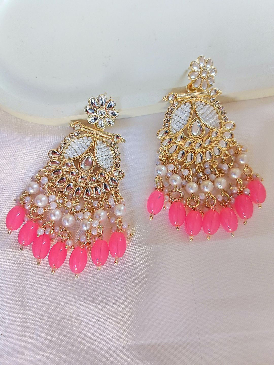 Anouk Gold-Plated Kundan Studded Floral Chandbali Earrings