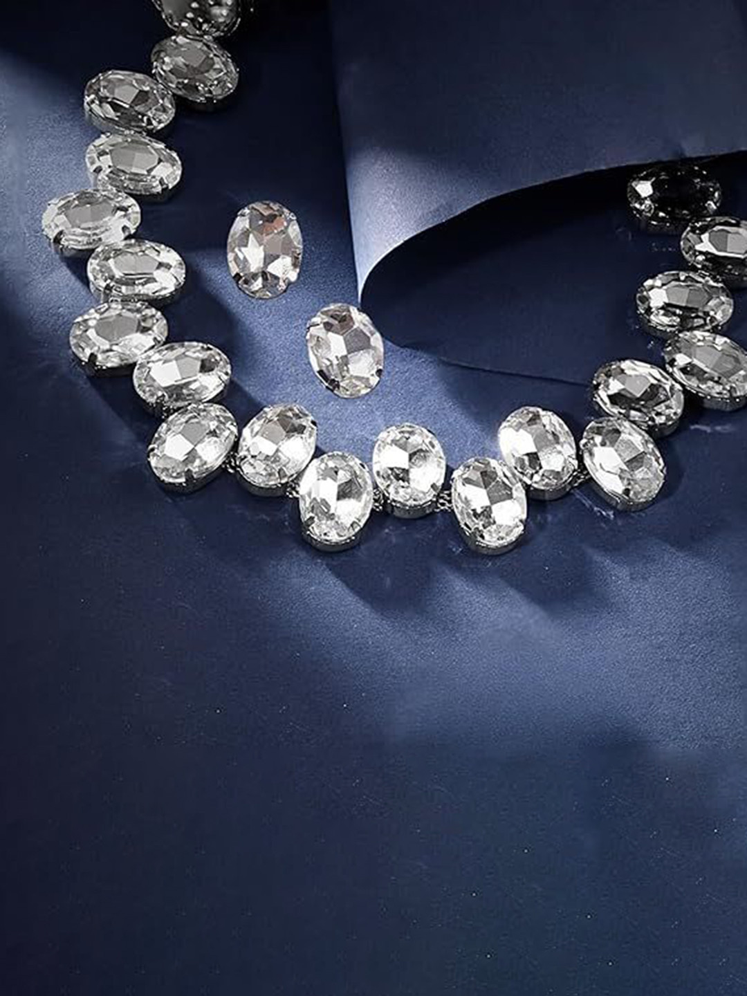 ORANGENYSHA Rhodium Plated American Diamond Studded Jewelry Set