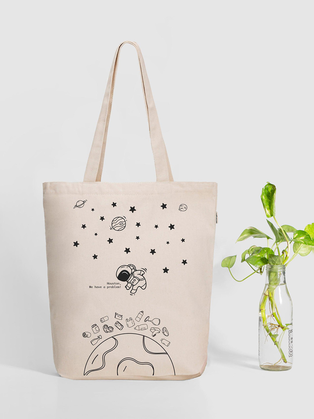 EcoRight Zipper Tote Bag - Houston we have a problem (Natural)