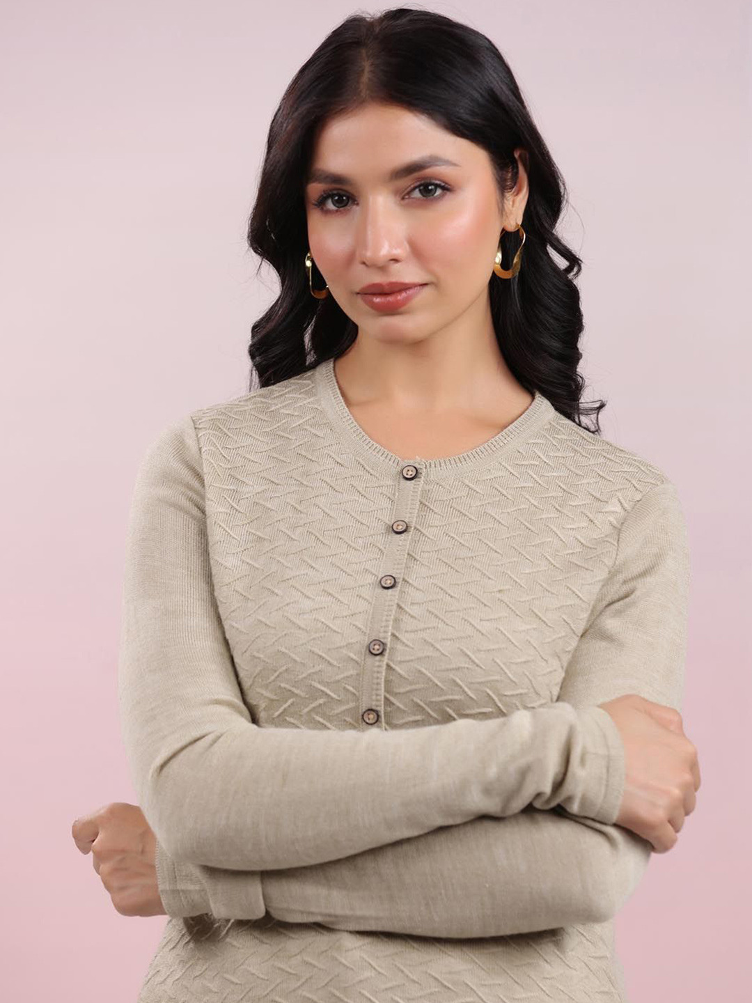 Janasya Women's Woolen Textured Straight Winter Kurta