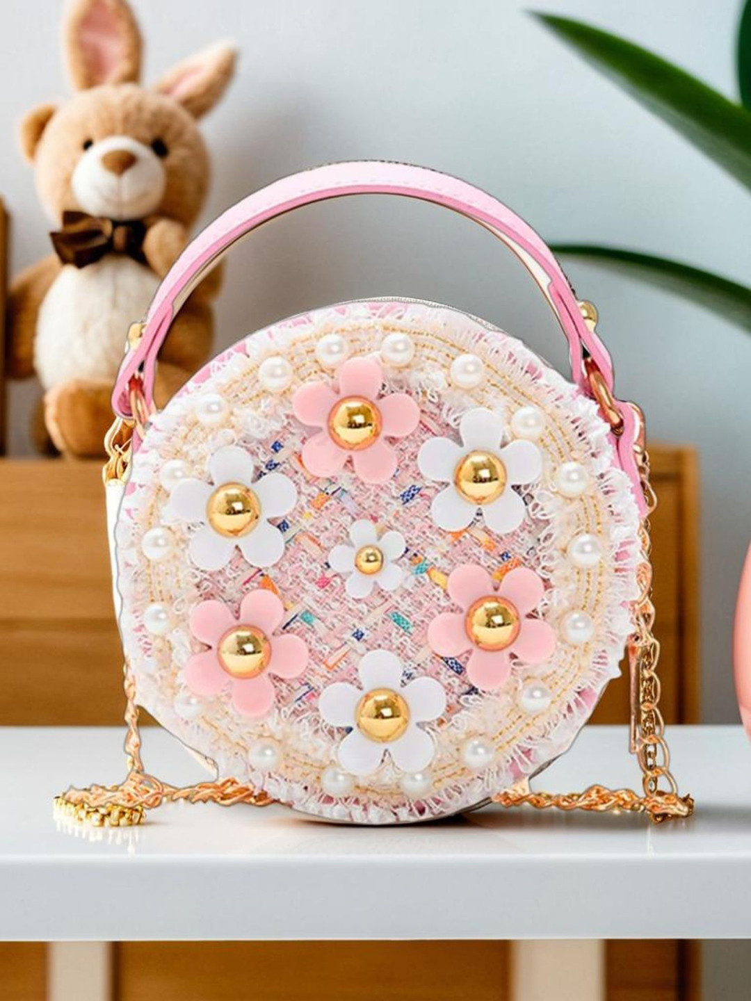 Tinker Squad Floral Embellished Handmade Mini Handbag Sling Bag Girls