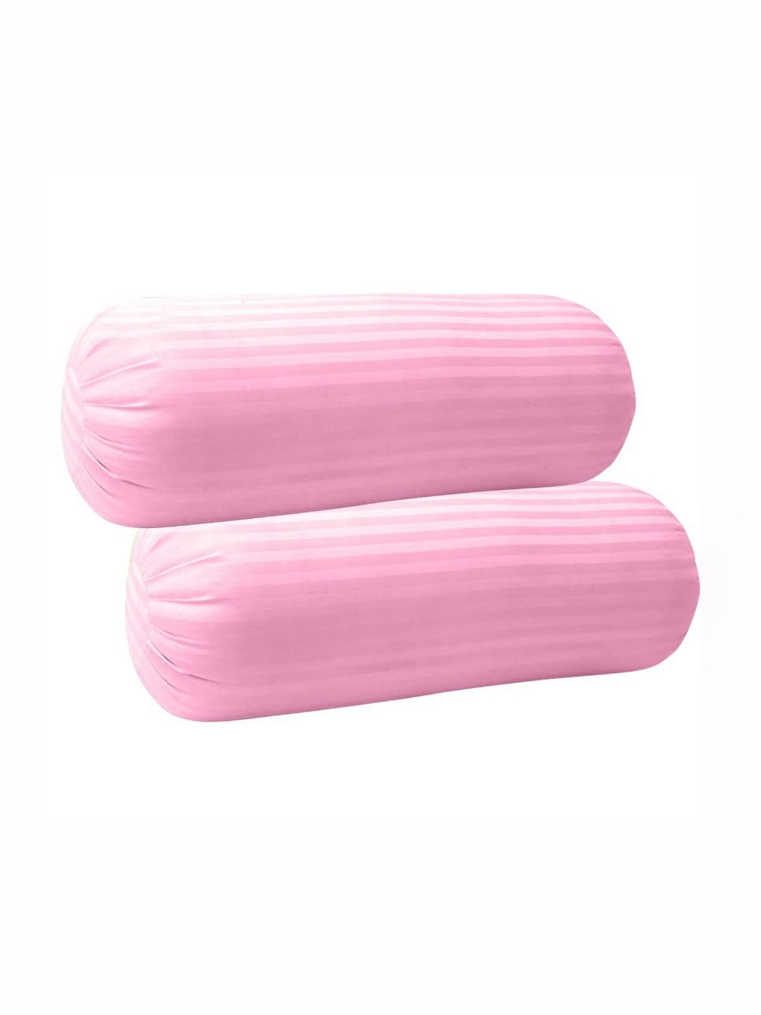 Trance Home Linen Pink 2 Pieces Striped Pure Cotton 200TC Bolster Covers