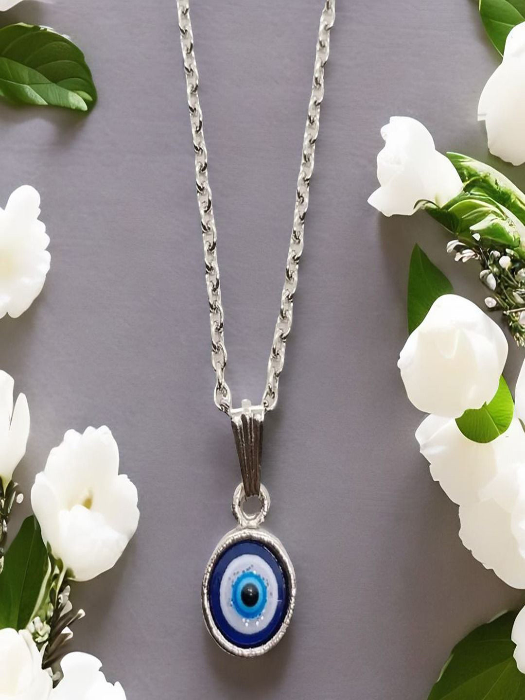 UNIVERSITY TRENDZ Men Silver-Plated Evil Eye Pendant With Chain