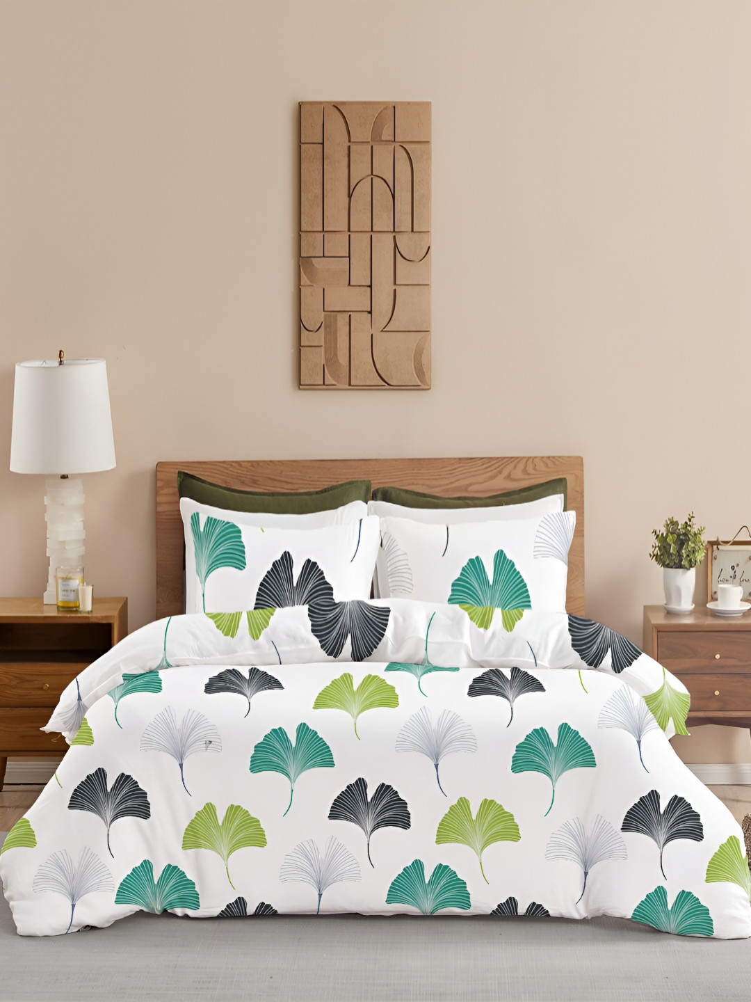 HOMEMONDE Blue & Green Printed Cotton Queen Size Duvet Cover
