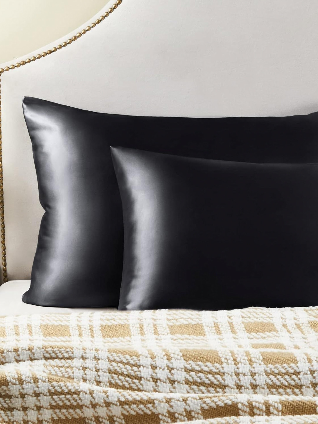 DEHMAN Black 2 Pieces Pure Silk Square Pillow Covers